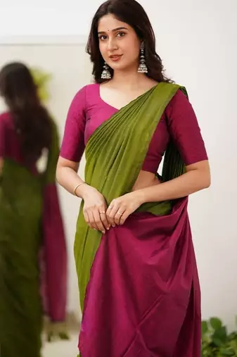 Parrot wine silk blend jacuard work festival saree with unstitched blouse piece