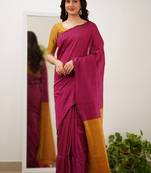 Wine yeellow silk blend jacuard work festival saree with unstitched blouse piece