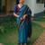 Rama blue silk blend jacuard work festival saree with unstitched blouse piece