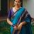 Rama blue silk blend jacuard work festival saree with unstitched blouse piece