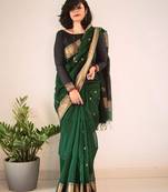Green silk blend jacuard work festival saree with unstitched blouse piece