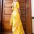 Yellow silk blend jacuard work festival saree with unstitched blouse piece