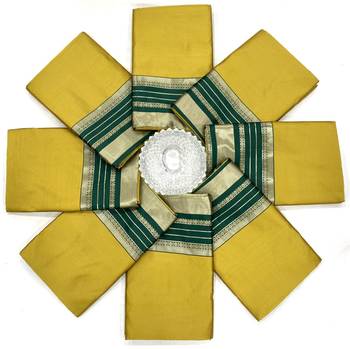 Yellow green silk blend jacuard work festival saree with unstitched blouse piece 4