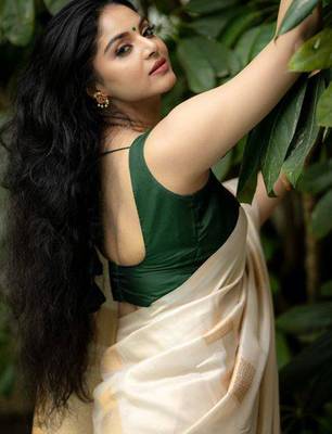 Cream green silk blend jacuard work festival saree with unstitched blouse piece 5
