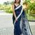 Blue black silk blend jacuard work festival saree with unstitched blouse piece