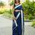 Blue black silk blend jacuard work festival saree with unstitched blouse piece