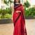 Red black silk blend jacuard work festival saree with unstitched blouse piece