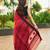 Red black silk blend jacuard work festival saree with unstitched blouse piece