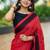Red black silk blend jacuard work festival saree with unstitched blouse piece