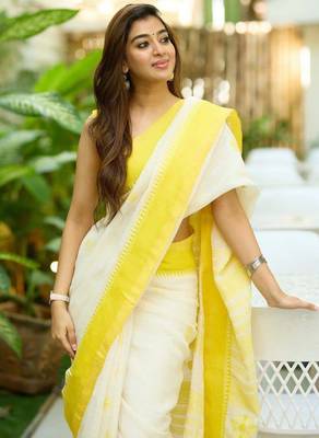 White black silk blend jacuard work festival saree with unstitched blouse piece 3
