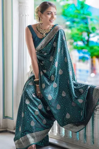 Rama silk blend jacuard work festival saree with unstitched blouse piece