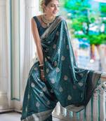 Rama silk blend jacuard work festival saree with unstitched blouse piece