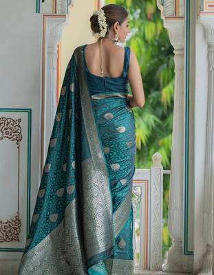 Rama silk blend jacuard work festival saree with unstitched blouse piece 2