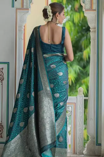 Rama silk blend jacuard work festival saree with unstitched blouse piece