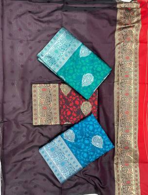 Rama silk blend jacuard work festival saree with unstitched blouse piece 5