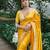 Yellow silk blend jacuard work festival saree with unstitched blouse piece