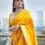 Yellow silk blend jacuard work festival saree with unstitched blouse piece