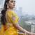 Yellow silk blend jacuard work festival saree with unstitched blouse piece