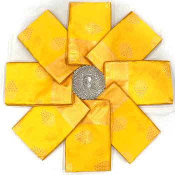 Yellow silk blend jacuard work festival saree with unstitched blouse piece 5