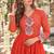 Orange georgette readymade navratri anarkali suit with laheriya & patchwork