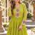 Lime georgette readymade navratri anarkali suit with laheriya & patchwork