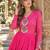 Pink georgette readymade navratri anarkali suit with laheriya & patchwork