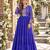 Blue georgette readymade navratri anarkali suit with laheriya & patchwork