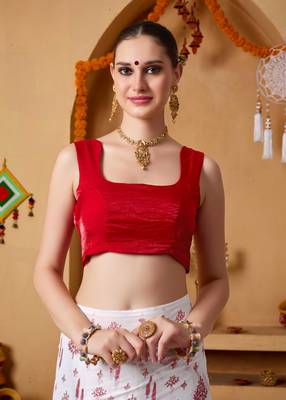 White floral print georgette ethnic festive ready to wear saree with blouse 4