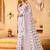 White floral print georgette ethnic festive saree with blouse