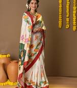 Ethnic motifs printed ready to wear saree with blouse piece