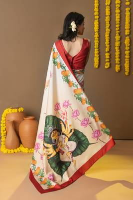 Ethnic motifs printed ready to wear saree with blouse piece 2
