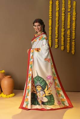 Ethnic motifs printed ready to wear saree with blouse piece 3