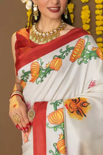 Ethnic motifs printed ready to wear saree with blouse piece