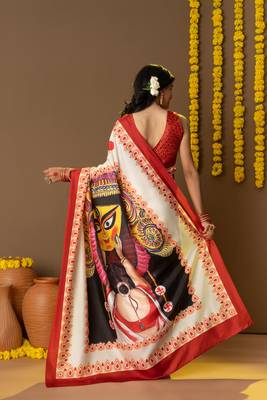 Durga face prints dola silk ready to wear saree 2