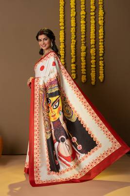 Durga face prints dola silk ready to wear saree 3