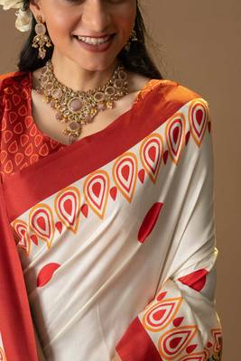Durga face prints dola silk ready to wear saree 5