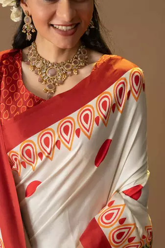 Durga face prints dola silk ready to wear saree