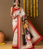 Durga face prints dola silk saree