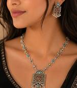 Navratri oxidised silver plated necklace with matching earrings set for women