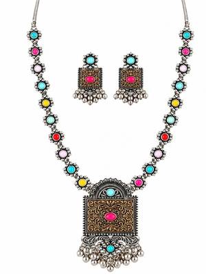 Navratri oxidised silver plated necklace with matching earrings set for women 3