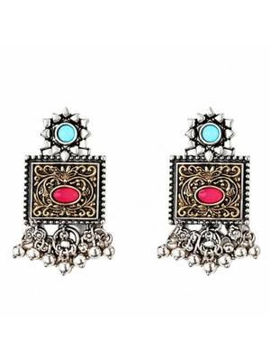 Navratri oxidised silver plated necklace with matching earrings set for women 4