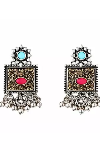Navratri oxidised silver plated necklace with matching earrings set for women