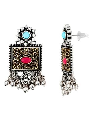 Navratri oxidised silver plated necklace with matching earrings set for women 5