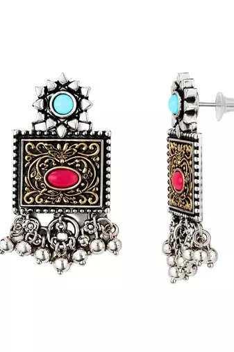 Navratri oxidised silver plated necklace with matching earrings set for women