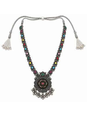 Navratri oxidised silver plated necklace with earrings jewellery set for women 3
