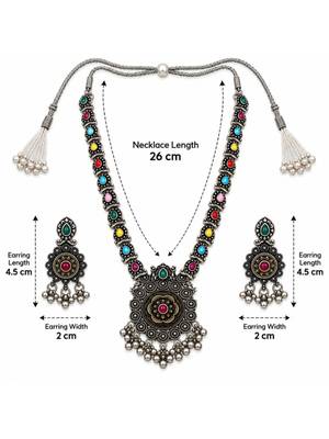 Navratri oxidised silver plated necklace with earrings jewellery set for women 4