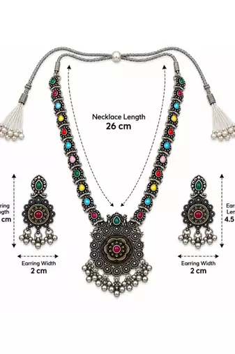 Navratri oxidised silver plated necklace with earrings jewellery set for women