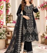 Black velvet semi stitched suit with embroidery & sequence work