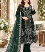 Emerald velvet semi stitched suit with embroidery & sequence work
