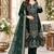 Emerald velvet semi stitched suit with embroidery & sequence work